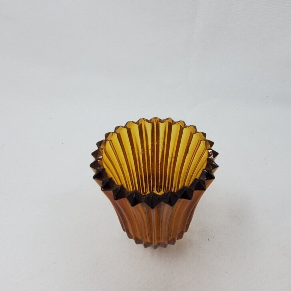 Homco Amber Ribbed Glass Peg Votive Cup Candle Holder VTG - Picture 3 of 8